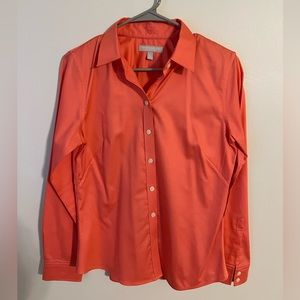 Banana Republic women’s collared shirt, non-iron fitted, coral, size 8
